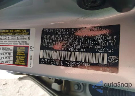 2013 Toyota Camry Hybrid Xle из США, поврежденный, VIN 4T1BD1FK3DU079864